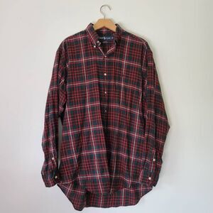 Ralph Lauren Blake Plaid Flannel Shirt Button Down 100% Cotton Green Red Brown W